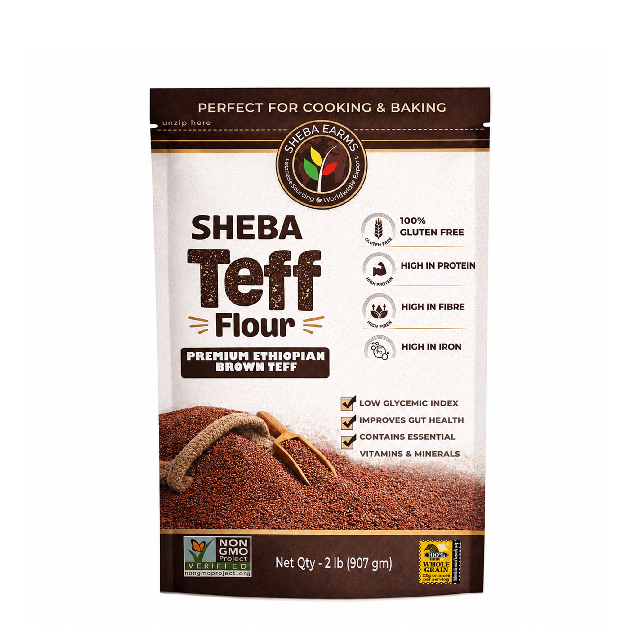 Sheba Brown Teff Flour 10lb (2lb x 5 Packs)